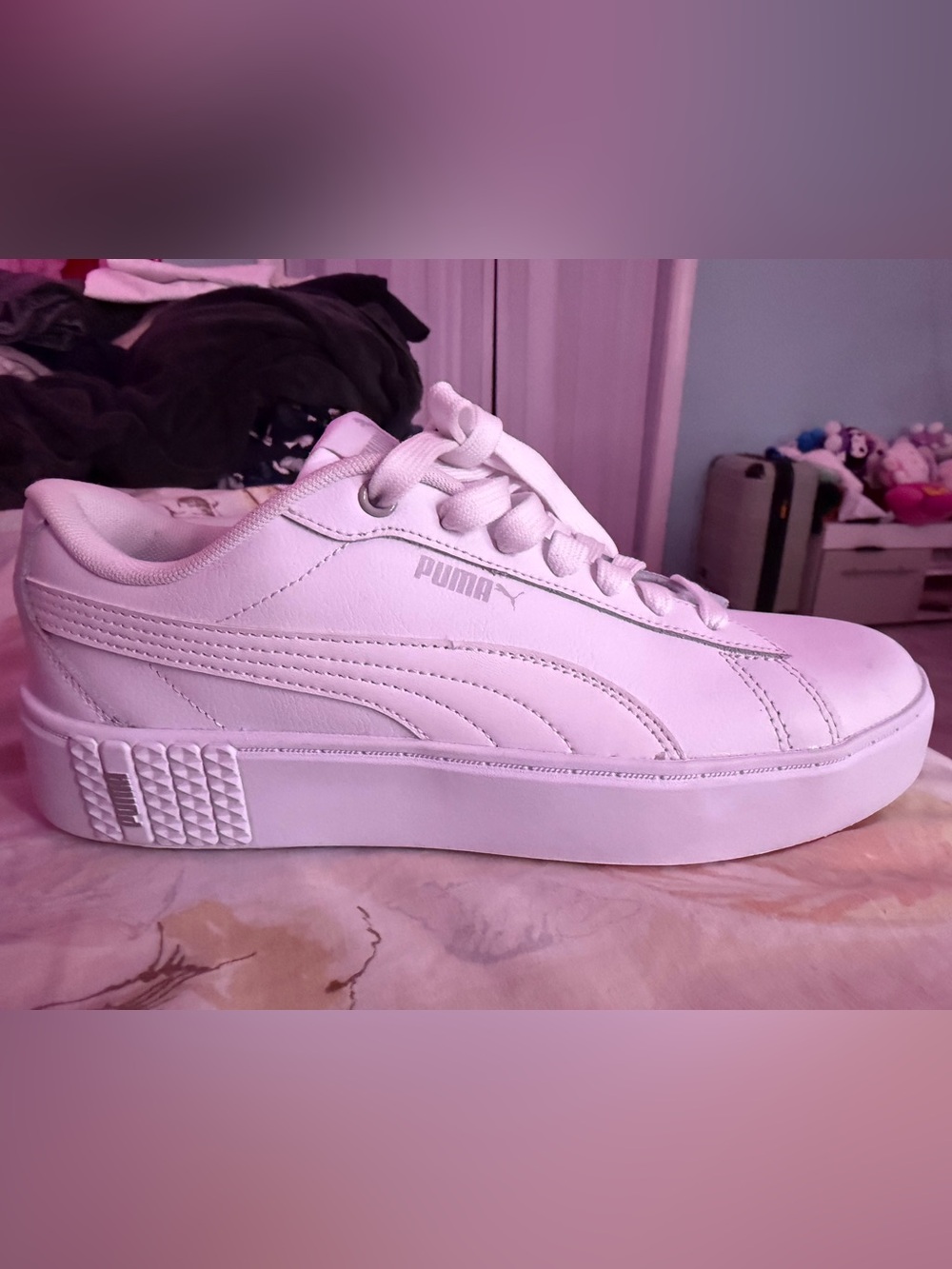Puma White Leather Platform Sneaker